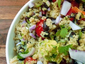 quinoa salad with black beans, avocado and cumin-lime dressing